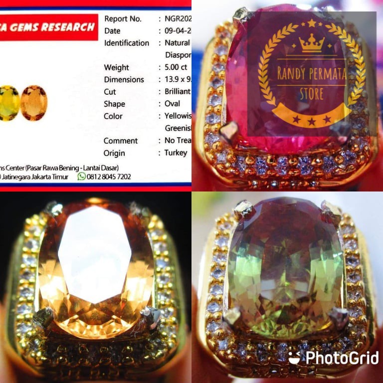 NaturaLabl Cincin Permata Diaspore Zultanite 3 Colour Big Size Top Luster + Memo SGR Lab