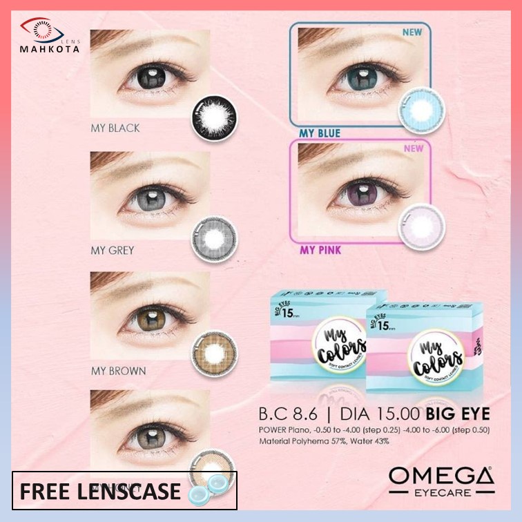 SOFTLENS MY COLOR NORMAL &amp; MINUS (-0.50 S/D -2.50) 15MM BY OMEGA / GREY BROWN BLACK BLUE HONEY PINK / Softlen Soflen soflens