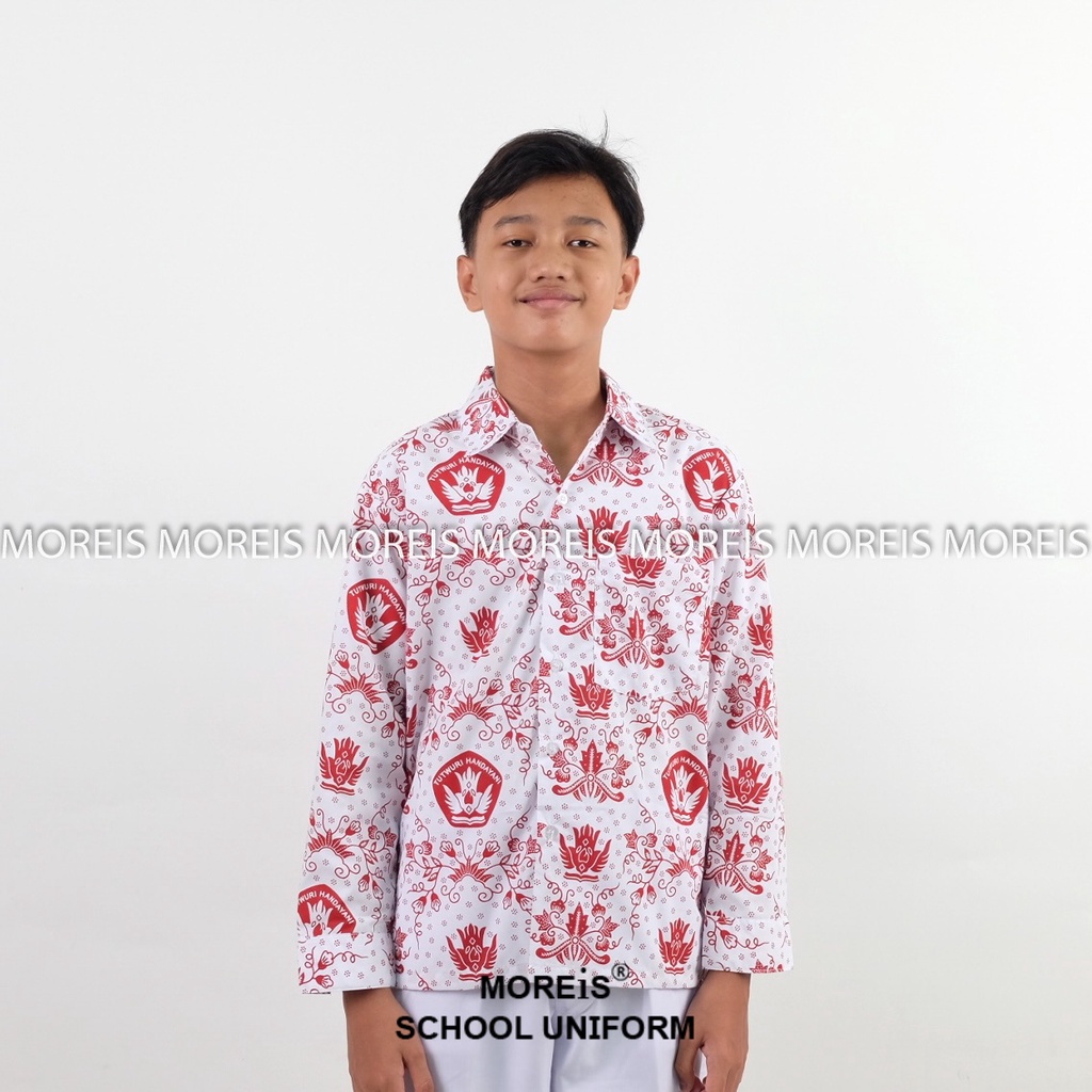 Seragam Baju Batik Tutwuri Handayani SD Merah Lengan Panjang