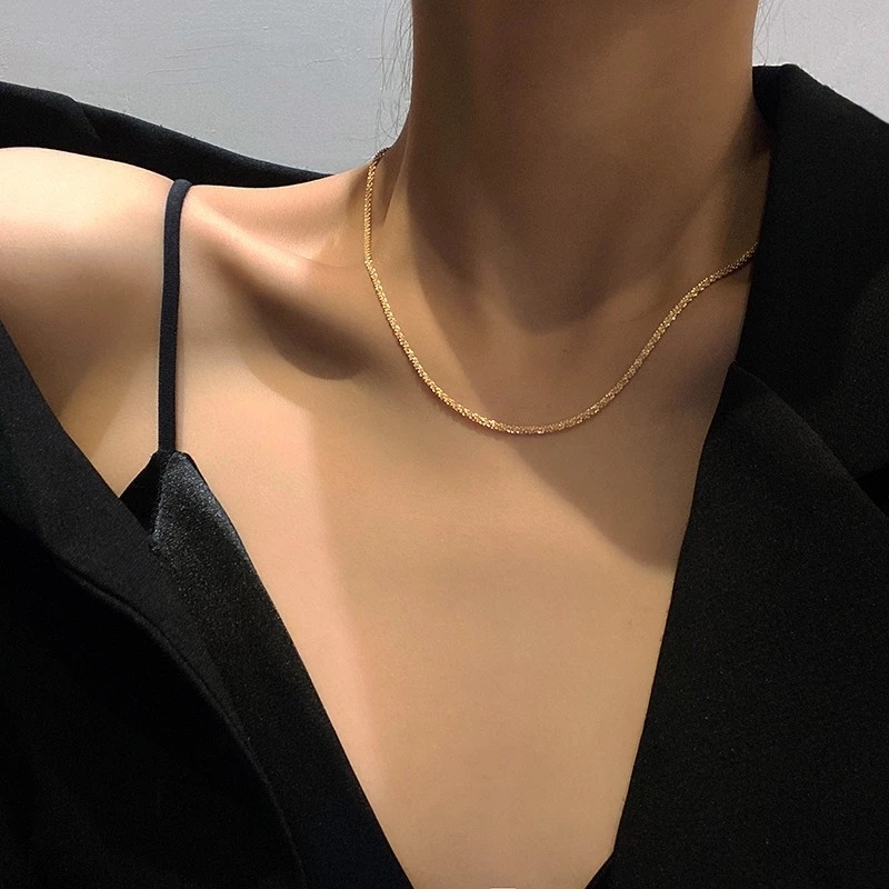 Kalung Choker Gelang Rantai Klavikula Berkilau Gaya Vintage Minimalis Korea Untuk Aksesoris Perhiasan Wanita