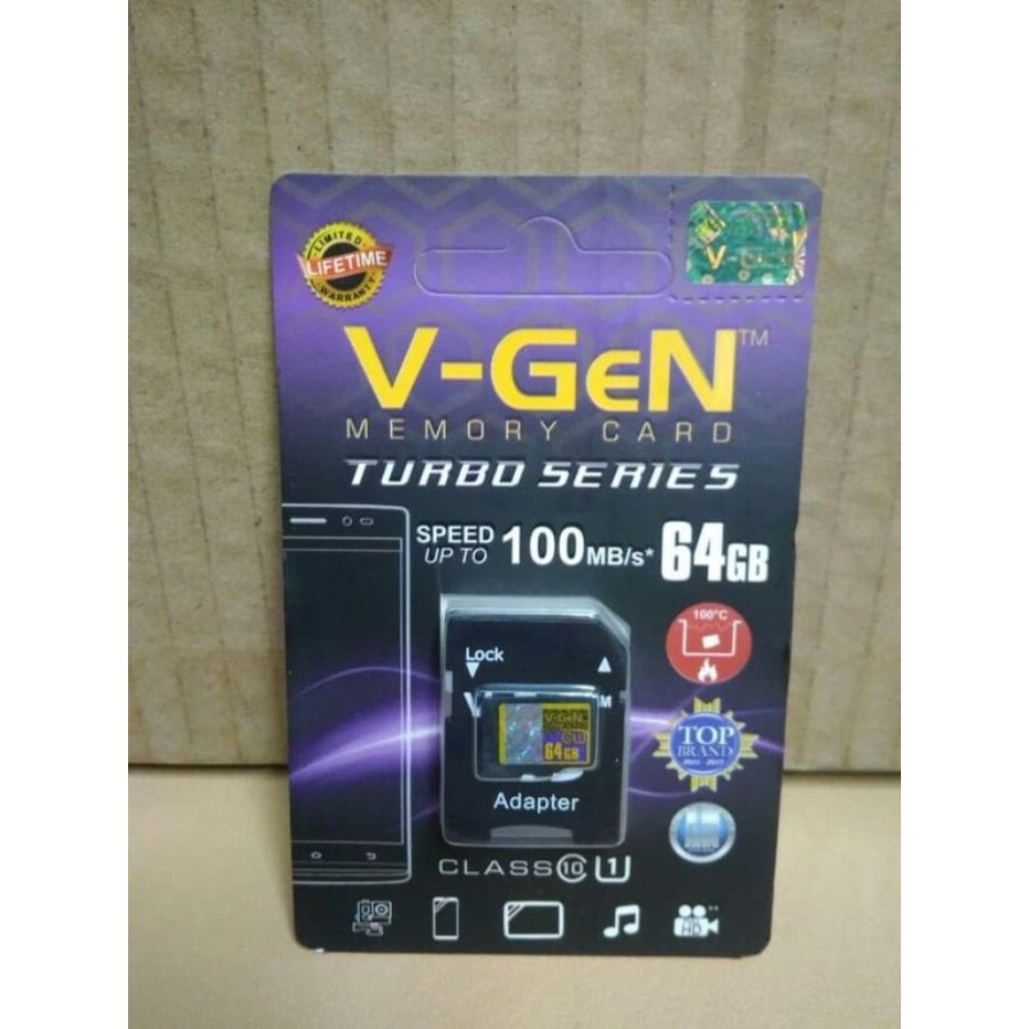 Micro SD V-gen 64GB Turbo Series MicroSD HC Vgen 64 GB Class 10 V GEN