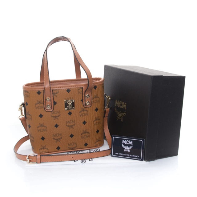 Mcm Anya Cognac Top Zip Mini Bag 7809#