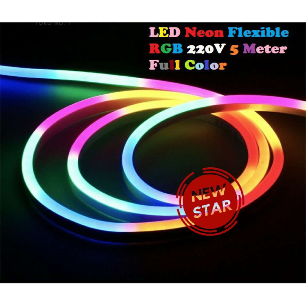 RGB Lampu LED Neon Flex RGB 220V 5Meter Flexible Sign LED Strip Selang Full Warna