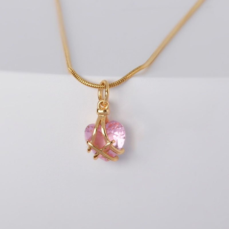 Kalung Rantai Emas 18k Dengan Liontin Hati Hias Batu Zircon Kubik Hypoallergenic 398n Untuk Wanita