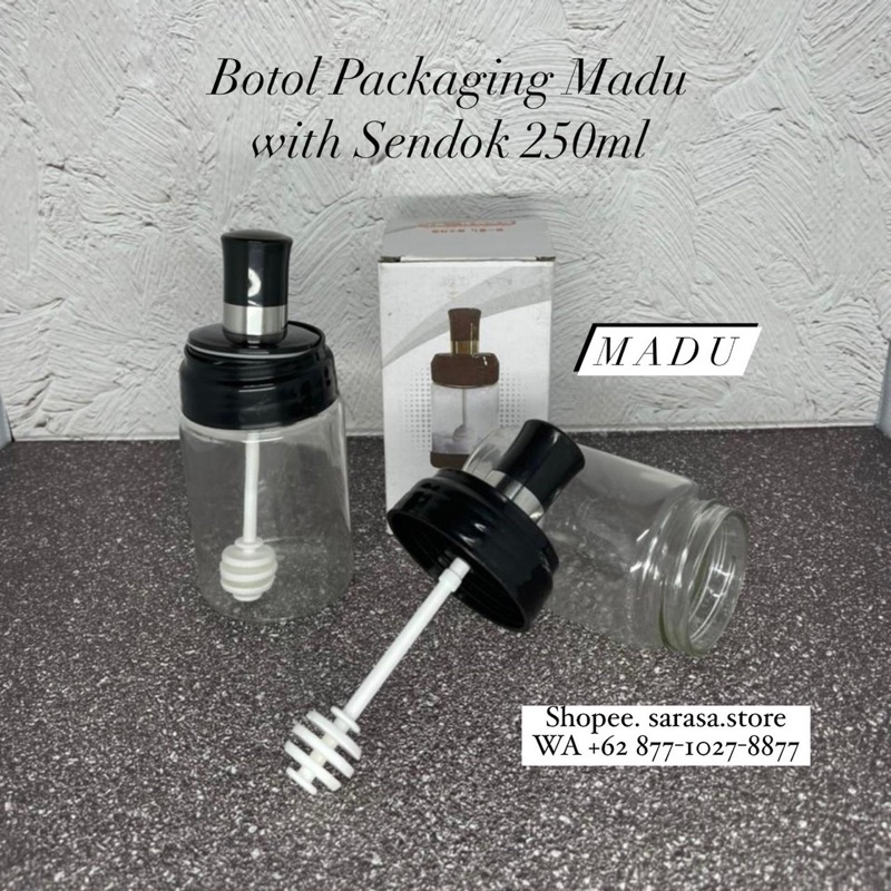 Packaging Madu Botol 250 ml 250ml dengan spatula sendok kemasan wadah grosir