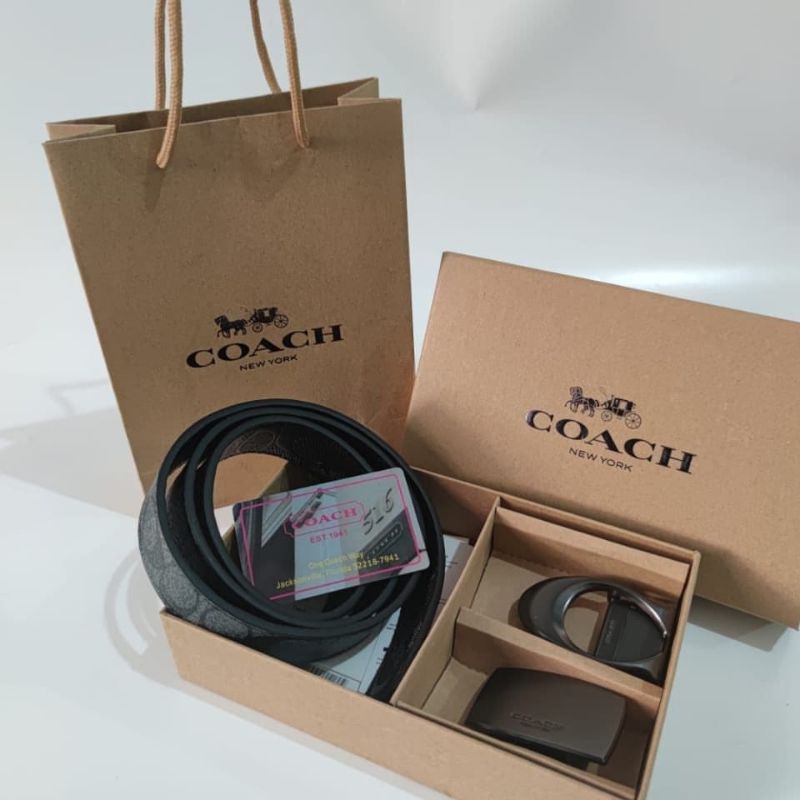 COACHH MEN BELT IKAT PINGGANG SABUK GIFTSET FREE BOX PAPERBAG PREMIUM QUALITY