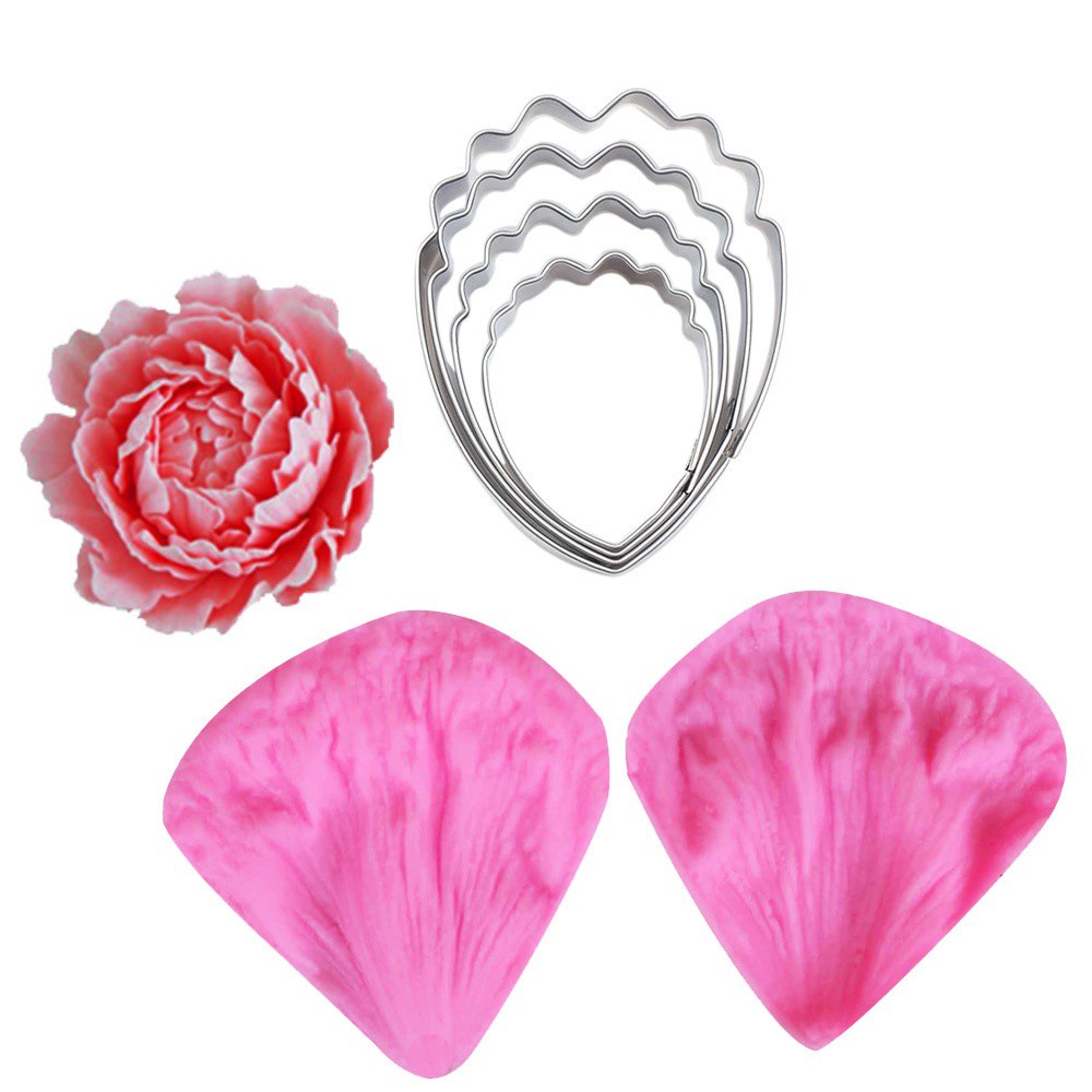 REBUY Stainless Steel Biscuit Mold Peony Flower Baking Tool Cookie Cutter Bakeware DIY 4pcs Kitchen Cake Chocolate Stencil Fondant Mould/Multicolor