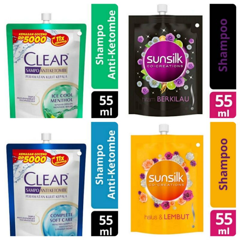 Clear Shampoo 55Ml (Ice Cool Menthol Dan Complete Soft Care)Sunsilk Shampoo Saset Black Shine 55ml