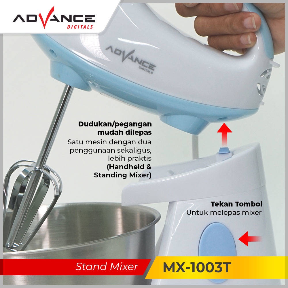 【Garansi 1 Tahun】Advance Stand Mixer 2L Pengocok Telur Mesin Roti 7 Kecepatan Pengaduk MX-1003T Dapat Dilepas