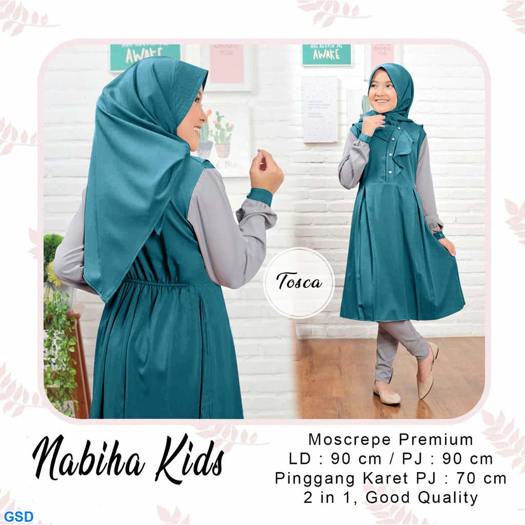 set nabiha kids/stelan baju muslim anak cewek/set baju hijab anak/setelan gamis syari anak murah