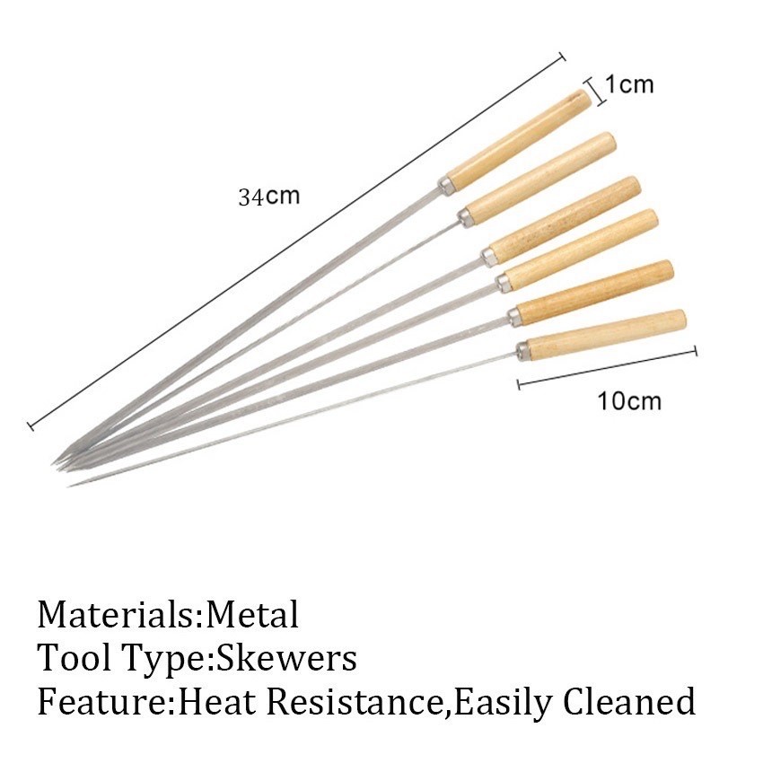 Alat Tusuk Sate BBQ Reusable 34cm Stick Skeewer Stainless Wood TUSUK BBQ MURAH PERALATAN BBQ MURAH