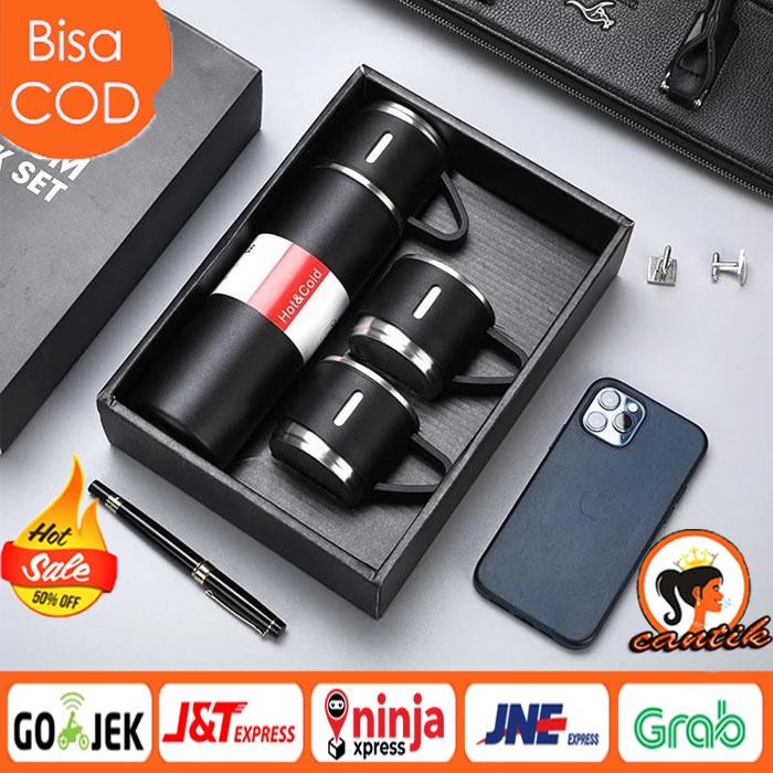 HC Termos Vacuum Flask Set Gift Hampers / Souvenir termos set cangkir tumbler botol minum wedding pernikahan Termos Panas Dingin Botol Tumbler Air Minum Gelas Cangkir Mug Gift Pouch Vacum Flask Set Anti Tumpah Thermos Gaya Sultan Desain Elegan