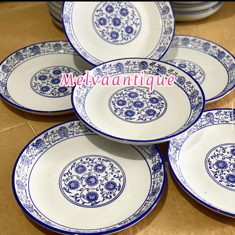 Piring Makan Keramik Biru Putih Diameter 23cm