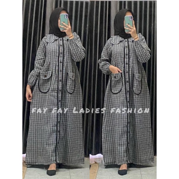 Baju Gamis Tartan Katun Flanel Import Premium