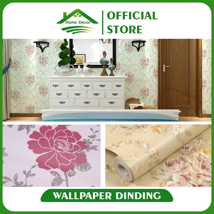Wallpaper Dinding Stiker 45Cmx10M Wallpaper Stiker Dinding Rumah Wallpaper Dinding 3D Motif Bunga-1