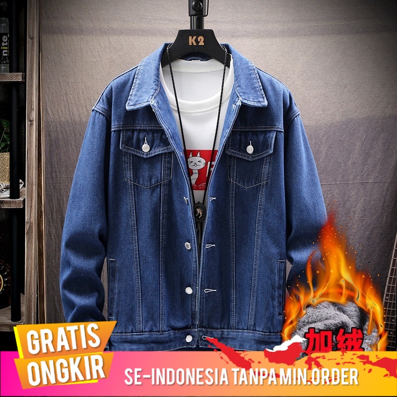 Outerwear Pria 2020  Pria Bulu Empuk Jaket Denim Remaja Mantel Hangat  skon Hits