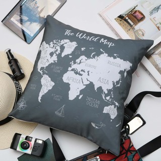  Sarung  Bantal  Sofa Print  Motif Minimalis World Map Grey 