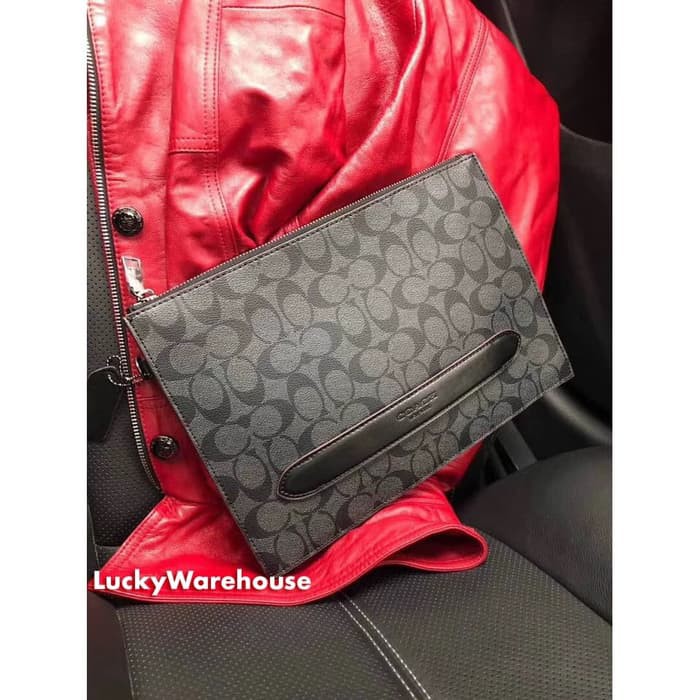 Coach Manhattan Pouch in Signature Canvas Charcoal - Original 100%