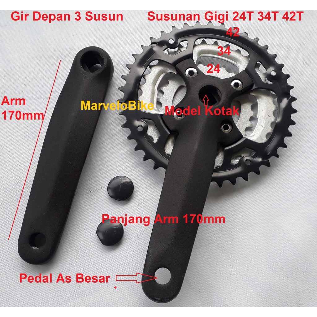 Crank Gir Sepeda MTB 3 Susun 24T-34T-42T Alloy