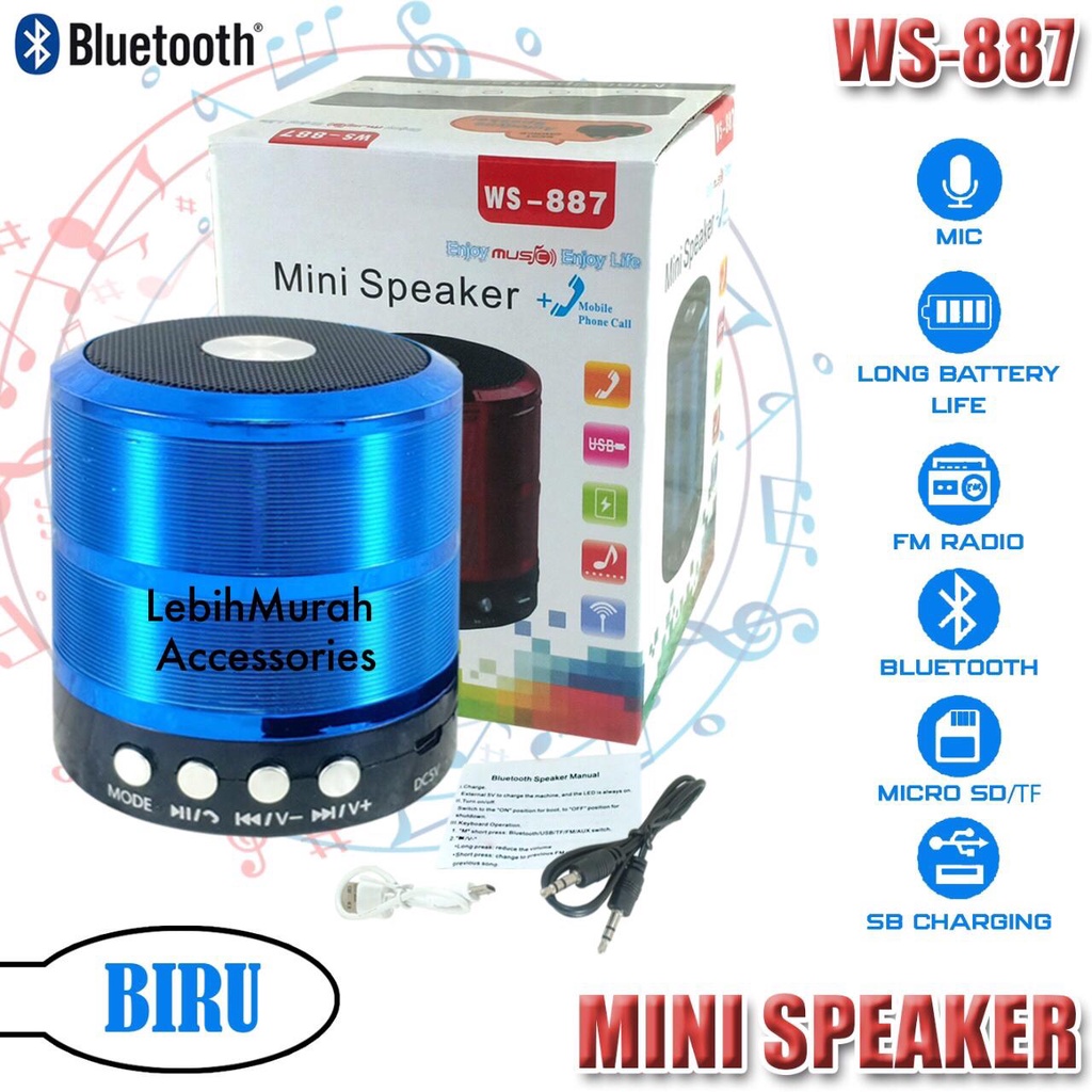 Speaker Bluetooth Music Box Motif Chorme Type WS887 Speaker Wireless Stereo WS 887 Speaker Mini Speaker Aktif