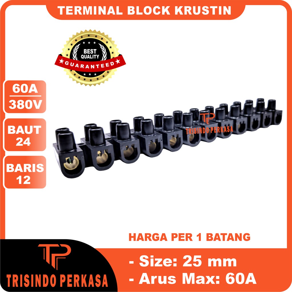 Terminal Krustin 25mm 60A 60Ampere Hitam Klustin Blok