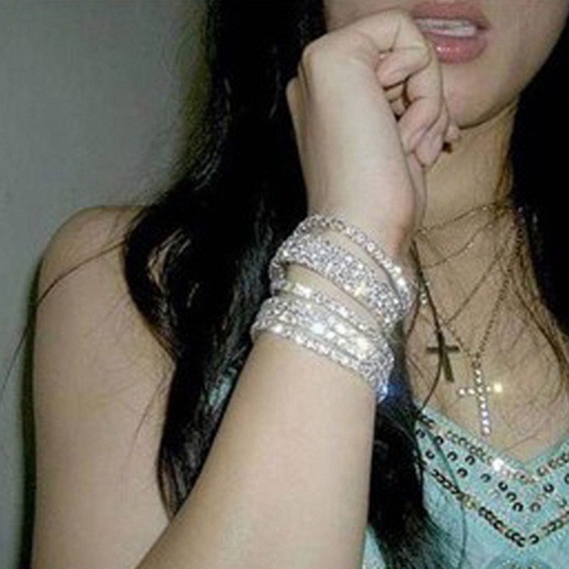 Gelang Kaki Berlian Imitasi Multi Baris Warna Silver Untuk Wanita