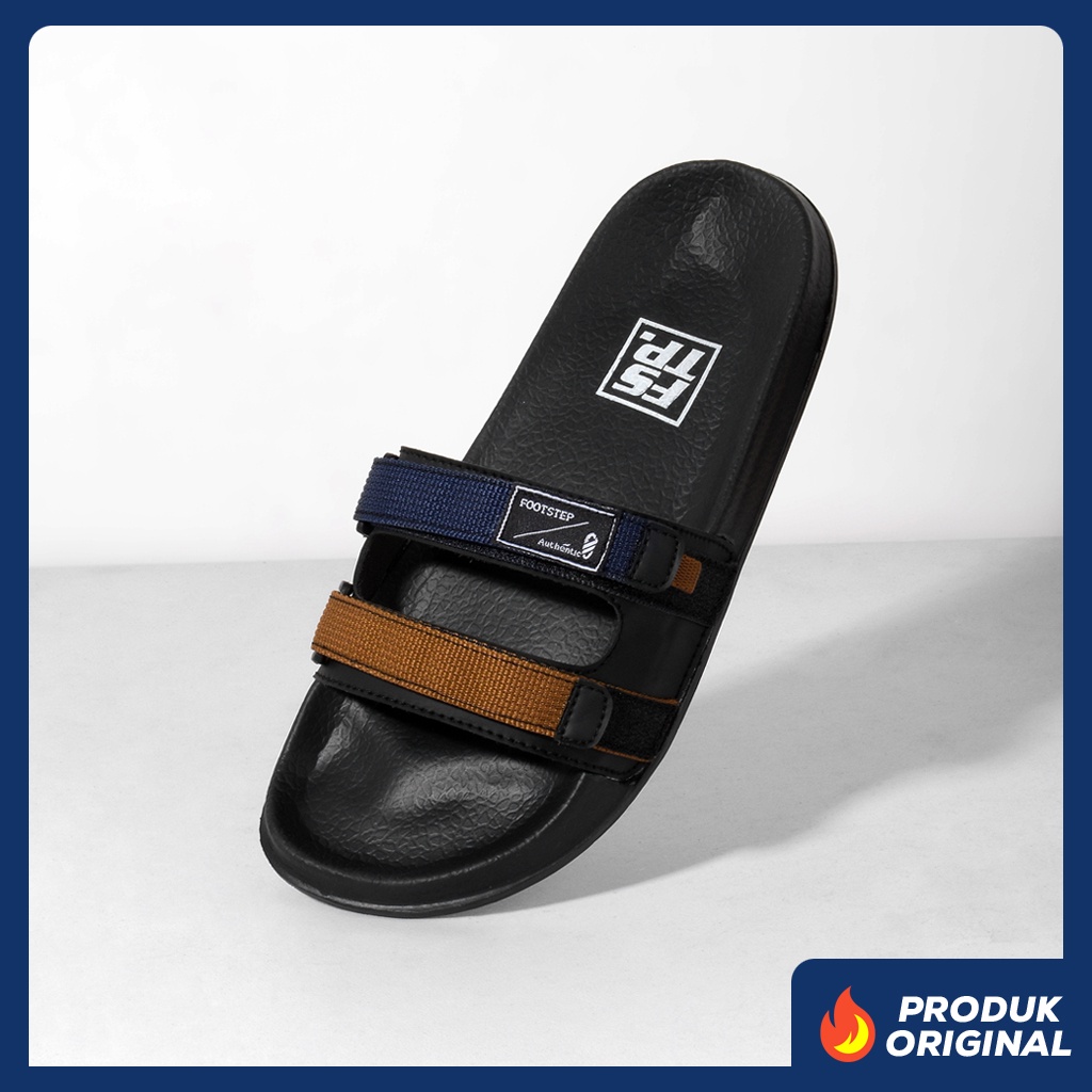 UNO NAVY ORIGINAL x FOOTSTEP Sandal Casual Hitam Biru Dongker Pria Sendal Slide Jalan Santai Harian Slippers Hangout Main Lebaran Slop Selop Karet Anti Slip Premium Slip On Remaja Dewasa Flip Flop Kerja Formal Sport Fashion Footwear Keren Terbaru Branded