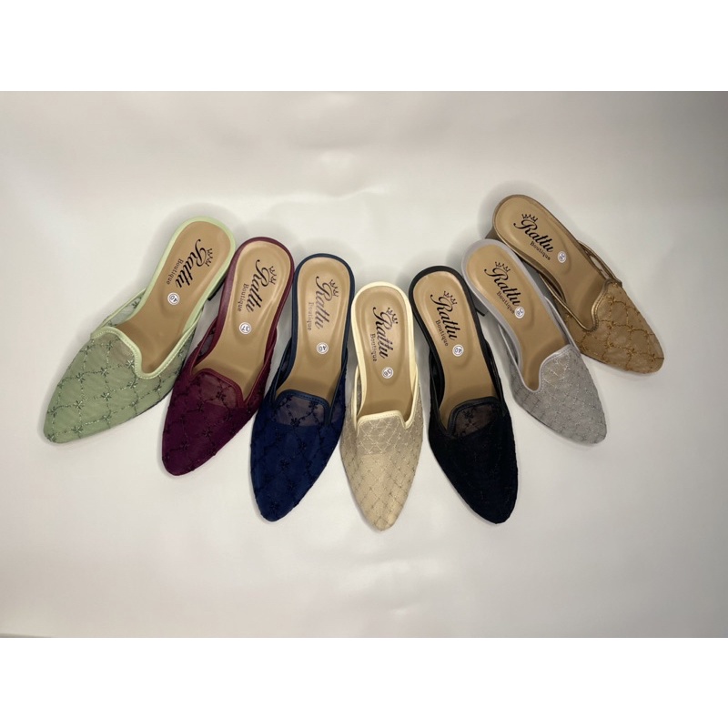 Termurah!!!! COD sendal hak 5cm brukat mewah/ sepatu pengantin/ sepatu brukat/ sandal brukat