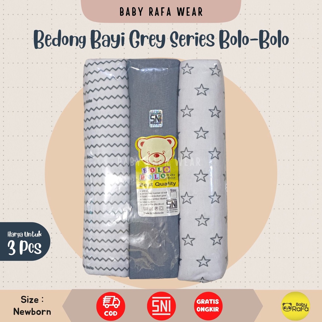 Serian Abu - 3 pcs Bedong Bayi Bahan Kaos GREY SERIES 110 x 90 cm Merk SNI Bolo - Bolo