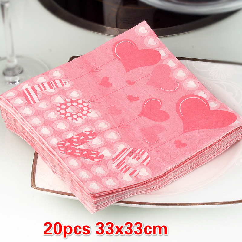 Table Napkin Paper Cute Pink Tissue Love Heart Printed Cafe Wedding Party Tissue Placemat Napkin Festival