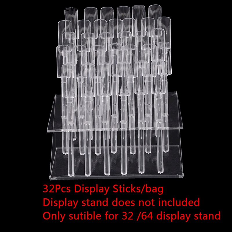 [FULL] 32pcs Tips Sticks Nail Art Clear Tips Display Stand Nail Polish Training Tools