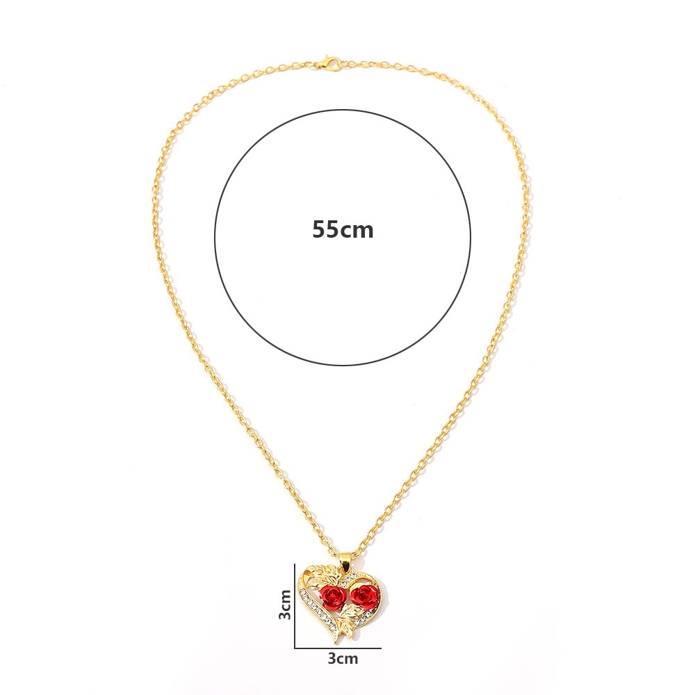 Kalung choker Liontin Batu Bunga Mawar Bentuk Hati Gaya retro Untuk Wanita