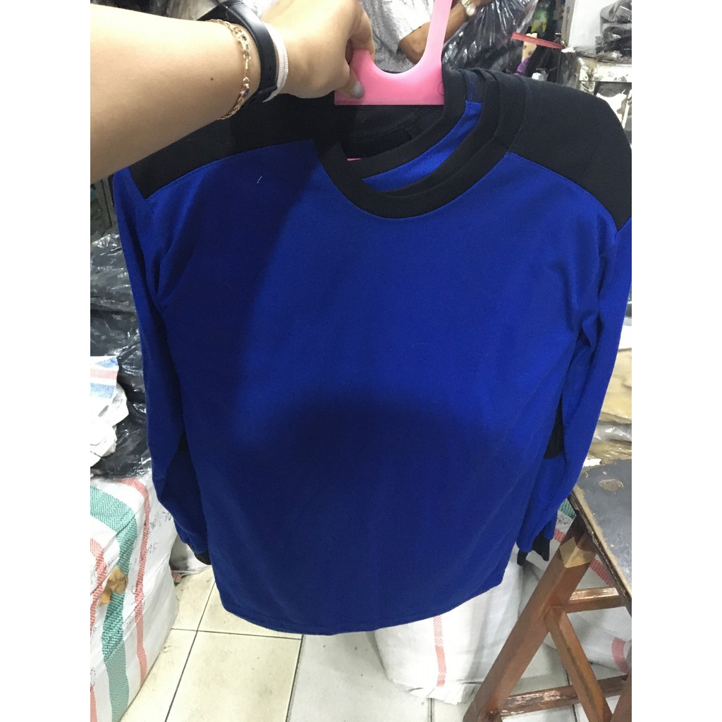 Kaos Tembak Polos Kaos Lengan Panjang Pria Kaos Pria Biru