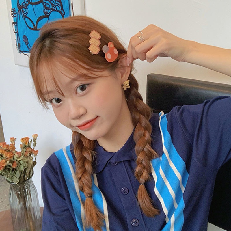 Set Jepit Rambut Poni Samping Bentuk Awan Bunga Donat Kelinci Bahan Akrilik Gaya Korea Untuk Anak