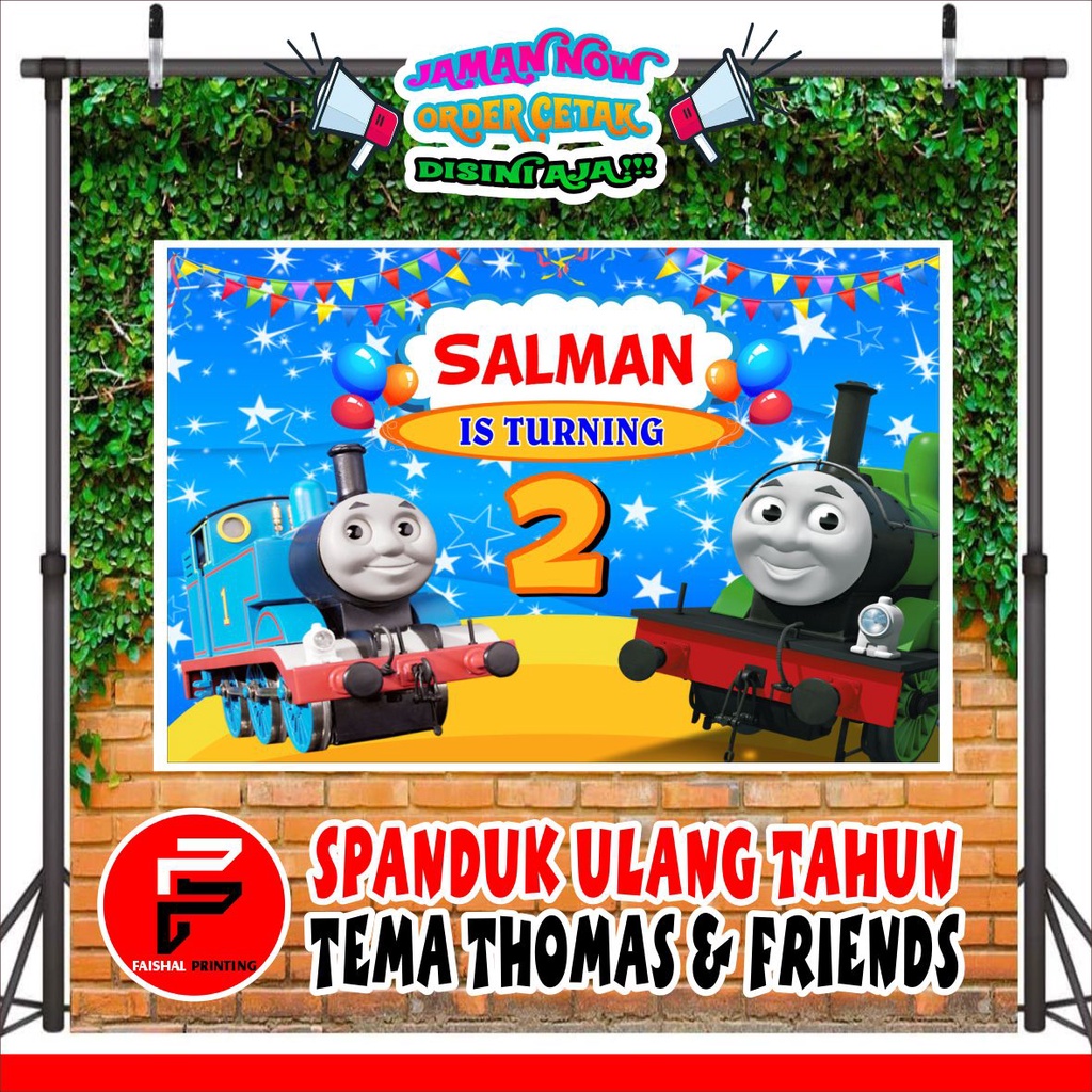 Spanduk Ultah / Banner Ulang tahun anak / Backdrop Ulang Tahun Custom tema thomas ukuran 2 x 1 meter