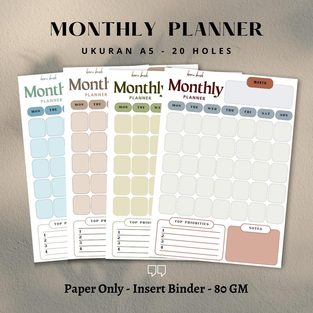 

Loose Leaf Monthly Planner/To Do List - Refill Binder A5 -15 Lembar by Haru Buch