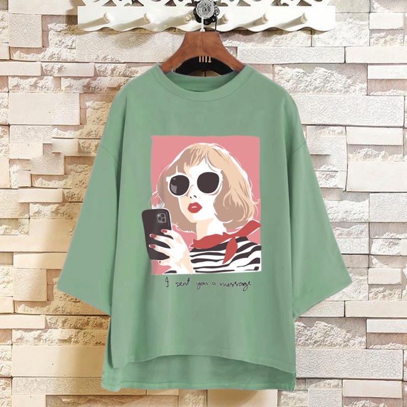 PUFFY_ID kaos tunik oversize lengan 3/4 I SENT YOU A MESSAGE baju atasan wanita oversize