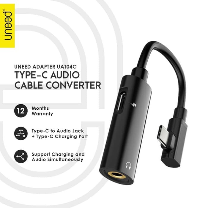 UI66 UNEED Audio Splitter Charging Adapter Type C to Audio Jack 3.5mm