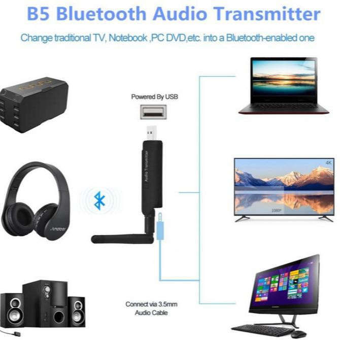 BLUETOOTH AUDIO TRANSMITTER + ANTENA PEMANCAR BISA DILEPAS