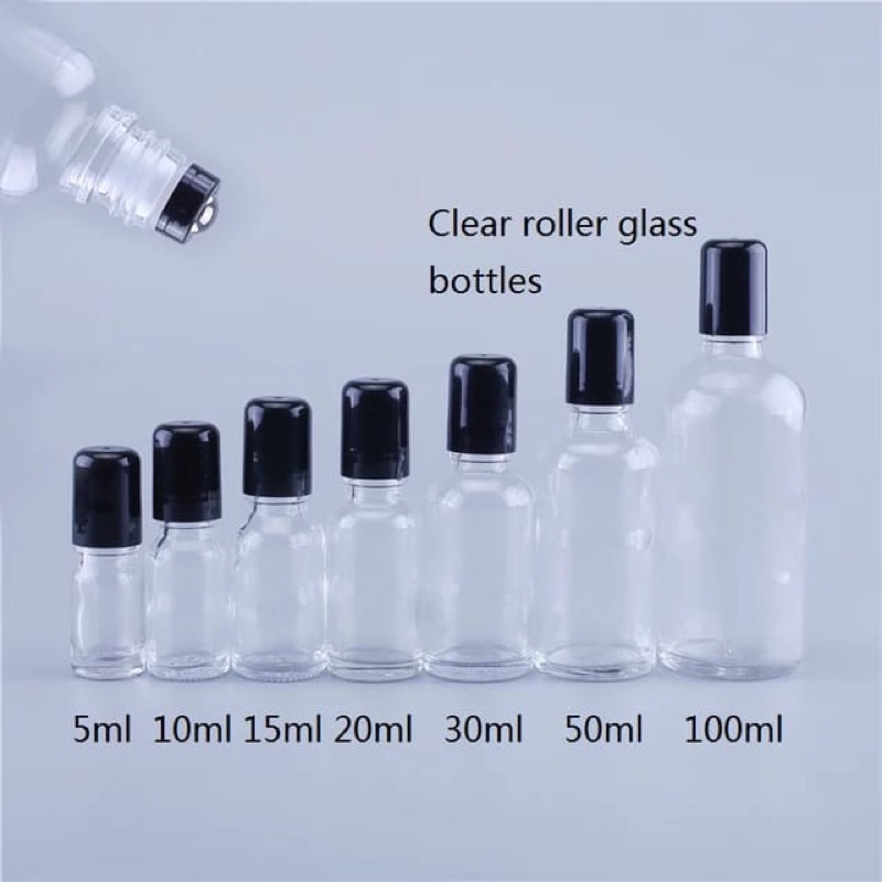 Botol Roll On Kaca Bening 5ml, 10ml, 15ml, 20ml, 30ml, 50ml, 100ml