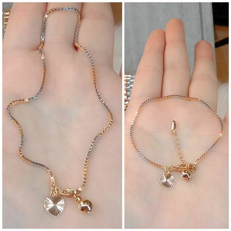 Set Perhiasan isi 2, MEWAH &amp; ELEGAN, Gelang Tangan + Gelang Kaki, Gelang Titanium Wanita Anti Karat, Anti Alergi, Tahan lama dan terbuat dari bahan Premium, Jamin 100% Kualitasnya, COD Gratis Ongkir,  Set lapis emas, Set Aksesoris Wanita, Aracelli