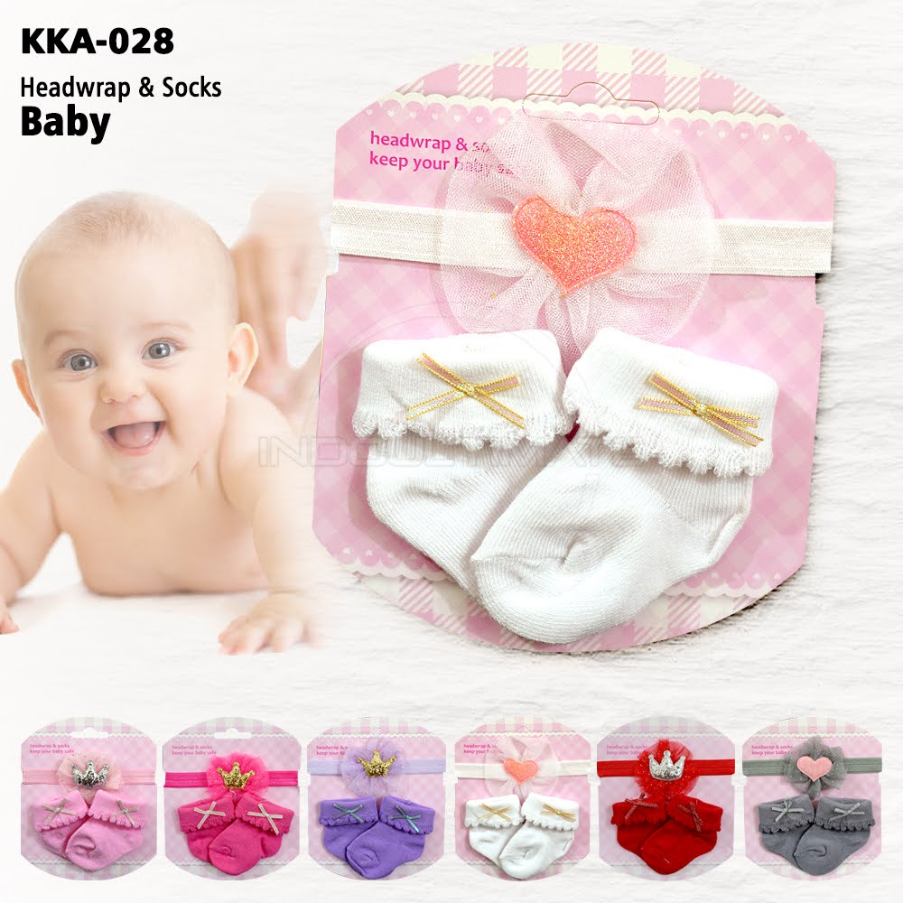 2in1 Set Kaos Kaki Bayi + Bando Pita Kepala Baby Sock KKA-028