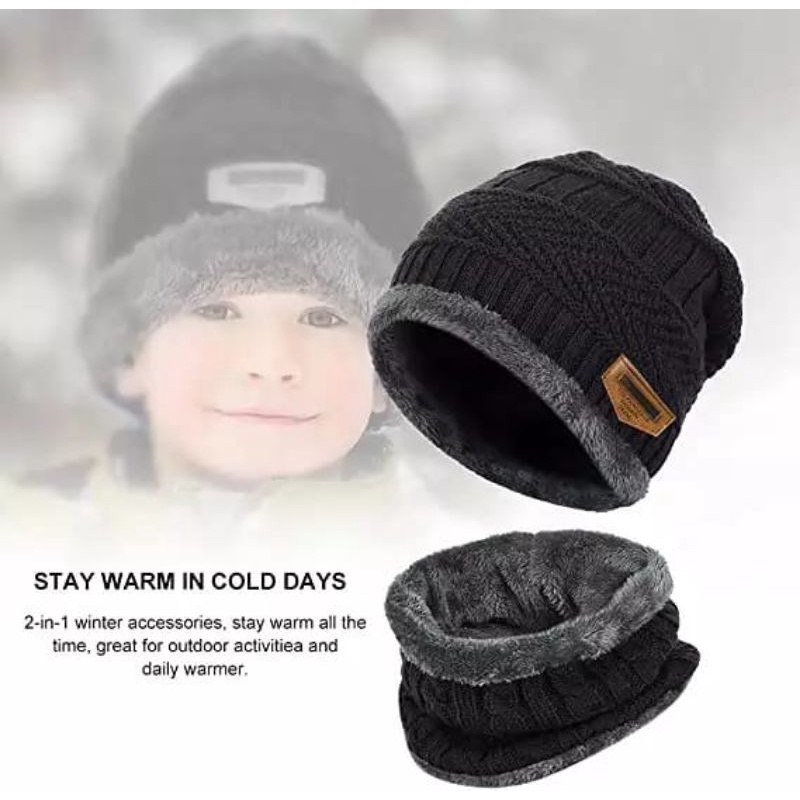 Topi Kupluk Rajut Anak Beanie dan Syal Set / Kupluk Beanie Anak / Topi Kupluk Set Anak