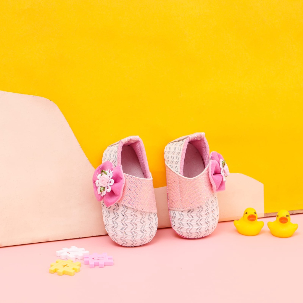 Sepatu Prewalker Casual Anti Selip Aksen Bunga samping untuk Bayi Perempuan 0-12 bulan TERMURAHHH