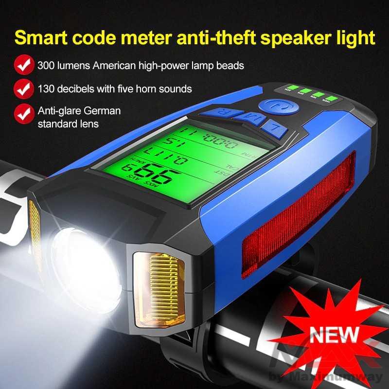 lampu sepeda dan KLAKSON elektrik Speedometer rechargeable Depan LED USB Cas bel Waterproof