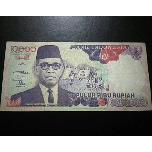 Uang 10000 rupiah sultan hamengkubuwono thn 1992