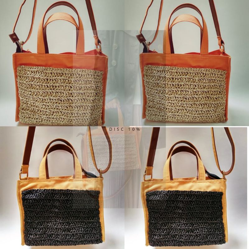 Tas selempang rajut-kanvas / Tas Rajut /Tas Kanvas