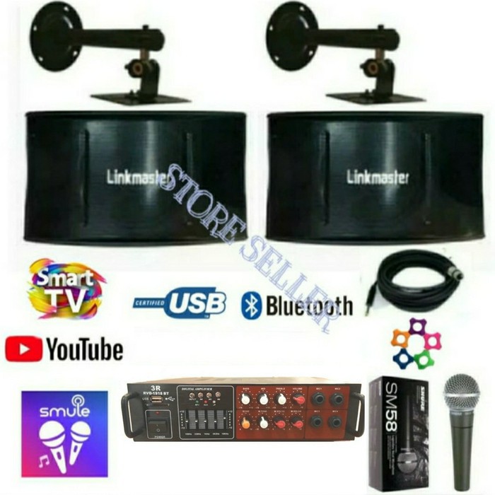 Paket Karaoke 8 inch Linkmaster+Amplifier Bluetooth+Mic Shure