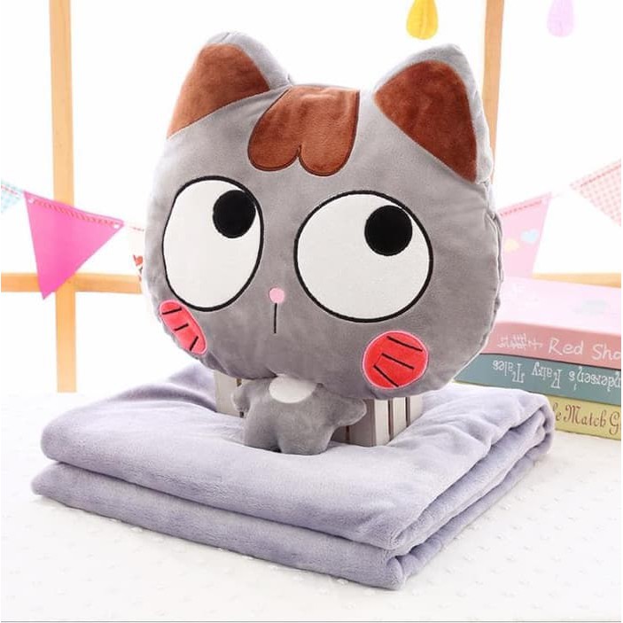 Boneka Bantal Selimut Balmut Kucing Mata Besar Abu-abu - Abu-abu Muda Diskon