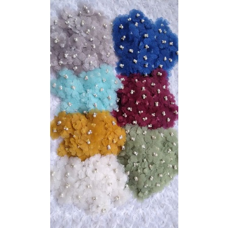 Aplikasi Bunga Solder Organza 3d uk 4cm Full Jahit/Kebaya/Masker/per 12pcs